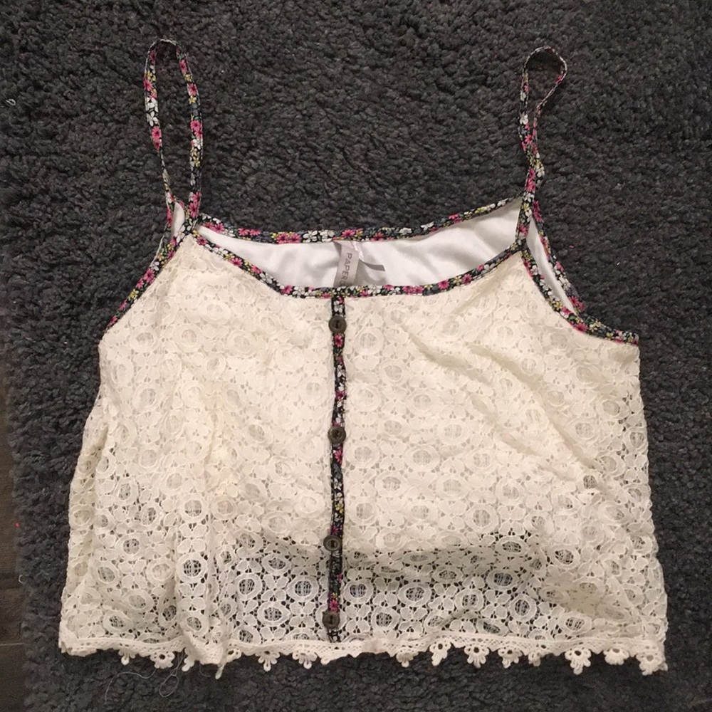 NWOT white lace crop top with floral trim 😍 - Picture 2 of 8